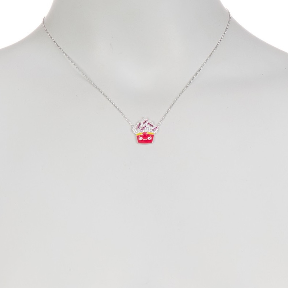 Sterling Silver CZ Cupcake Pendant Necklace